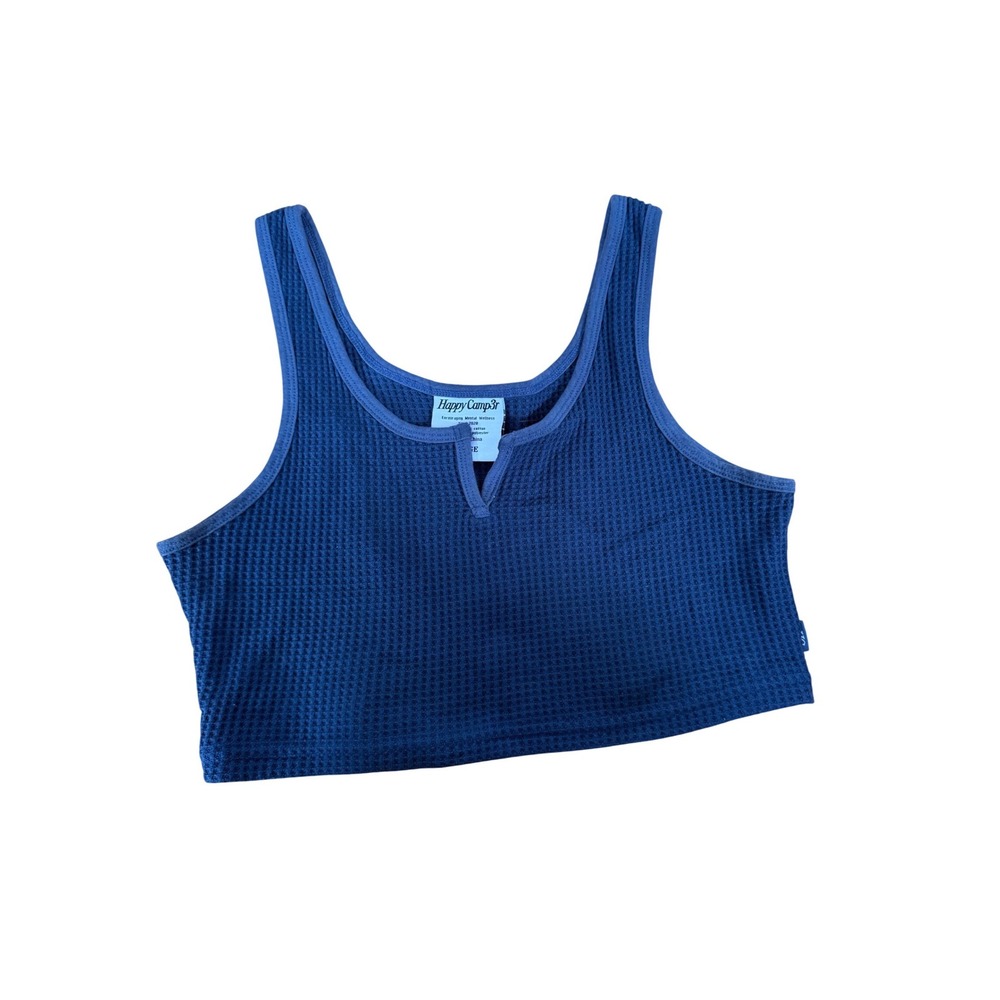 Happy Camp3r navy blue organic cotton waffle‎ knit cropped tank